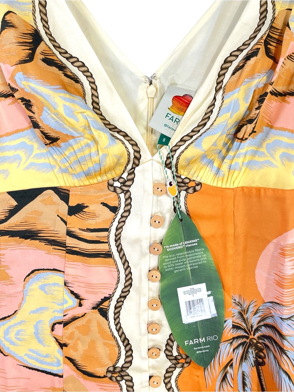 NWT Farm Rio Multicolor Rio Souvenir Scarves Satin Midi Dress Size Small - Picture 10 of 15